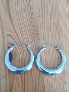 [2 For 1]Polished Silver Crescent Hoop Earrings - Shiny Classic Style